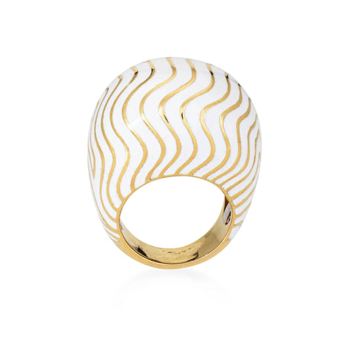 Bague Bague vintage David Webb en émail blanc, forme bombée, taille 6, bijou d'occasion de qualité 58 Facettes G13644
