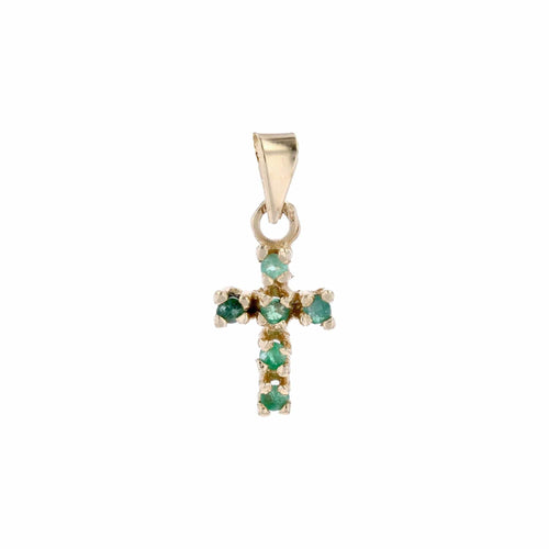Collier Petite croix or jaune émeraudes 58 Facettes 24-328A