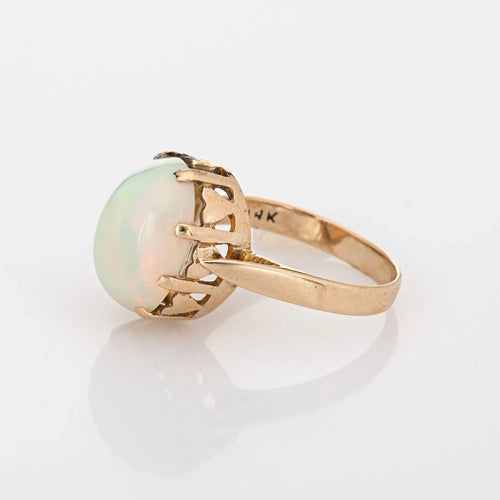 Bague vintage en or jaune 14 carats avec opale éthiopienne de 5,65 ct, taille 6,5, bijou de cocktail