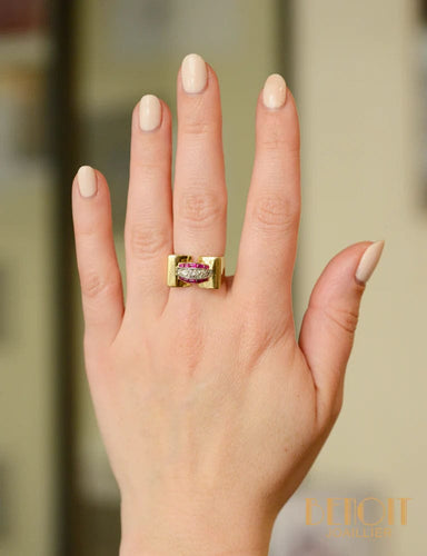 Bague 53 Bague Tank Or Jaune Diamants Rubis Verneuil 58 Facettes A10848