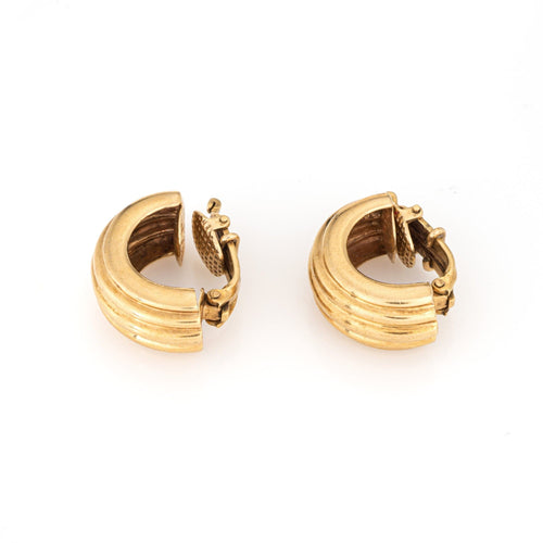 Boucles d'oreilles Boucles d'oreilles créoles vintage Tiffany & Co côtelées 19 mm en or jaune 14 carats, bijoux signés 58 Facettes G13965