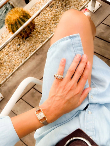 Bague Bague godronnée or rose, platine, diamants 58 Facettes 1