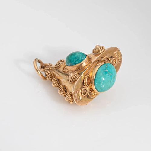 Pendentif Pendentif triangle en or jaune 18 carats avec breloque turquoise vintage des années 60 58 Facettes G13154