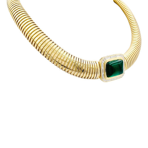 Collier Collier tubogas vintage, or jaune, émeraude, diamants. 58 Facettes 33792