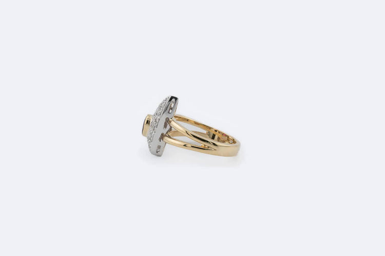 Bague Bague en or jaune et or blanc avec rubis et pavé diamants 58 Facettes
