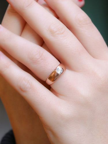 Bague 53.5 Bague jonc en or rose et diamant taille ancienne 0.5ct 58 Facettes J192