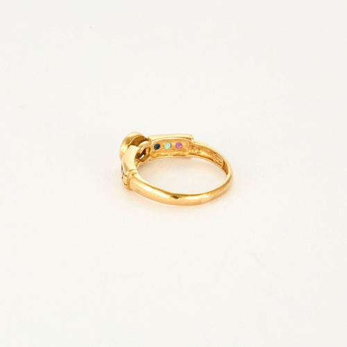 Bague 49 Bague or jaune centré d'un diamants, épaulée rubis, saphir, émeraude 58 Facettes SMA0110