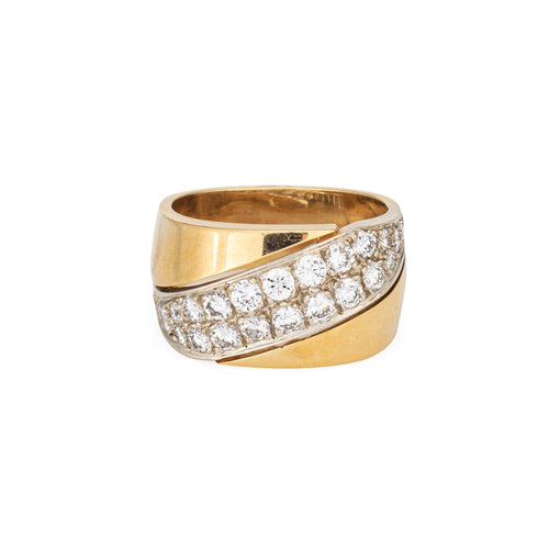 Bague Bague vintage des années 80 en or jaune 18 carats, sertie d'un diamant de 1 carat. Anneau large carré, taille 6,5. 58 Facettes G14022