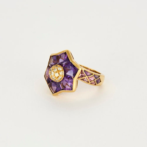Bague 51 Bague or jaune, améthyste et diamants 58 Facettes CHAL0199