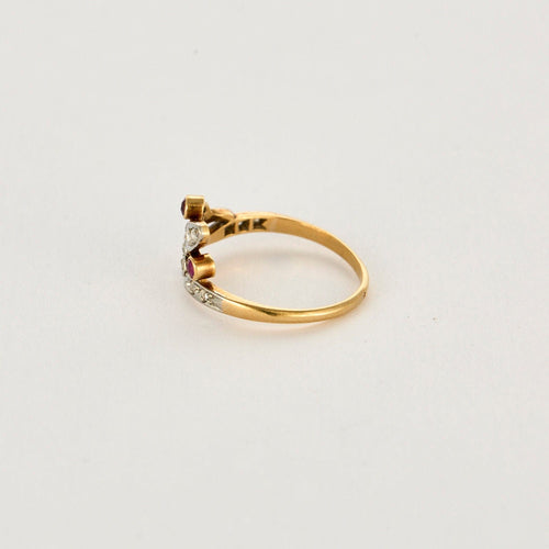 Bague 54 Bague or jaune et blanc, rubis et diamants 58 Facettes LAN12232