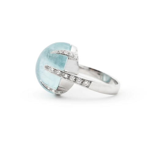Bague Bague en or avec aigue-marine de 18,5 ct et diamants 58 Facettes