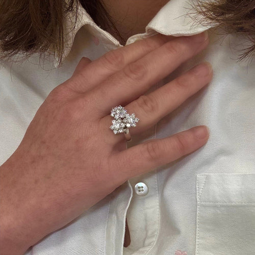 Bague 57 Bague fleurs or gris diamants 58 Facettes REF2531-298