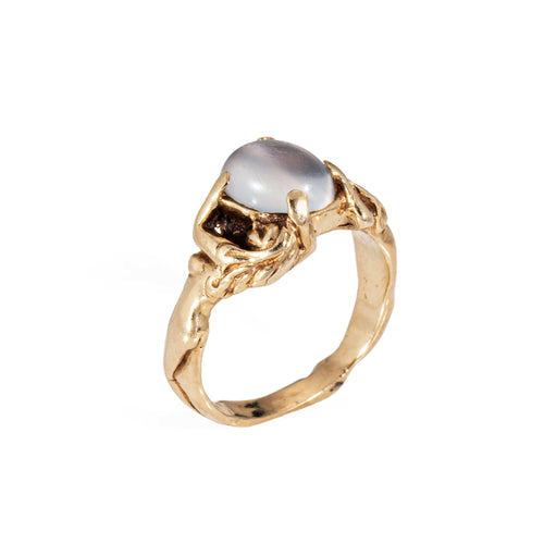 Antique Art Nouveau Moonstone Ring Sz 4.75 Nude Figural Vintage 14k Yellow Gold 58 Facettes G14162