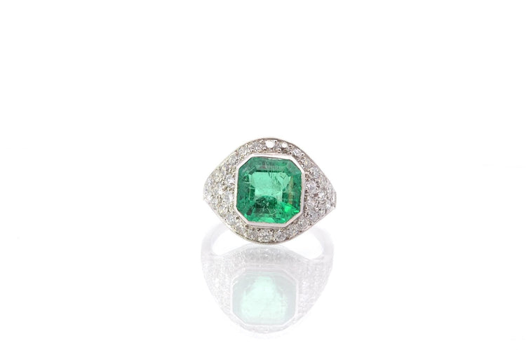 Bague Bague Dôme Art Déco Emeraude Diamants 58 Facettes