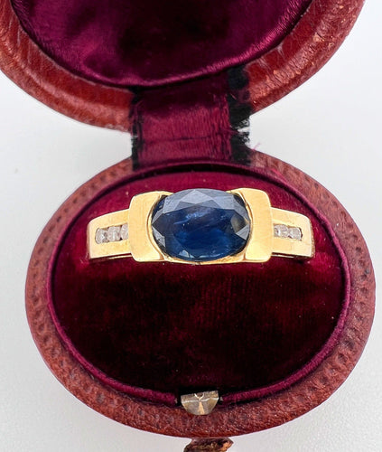 Bague 53 Solitaire Vintage Or Saphir et Diamants Circa 1970 58 Facettes 316