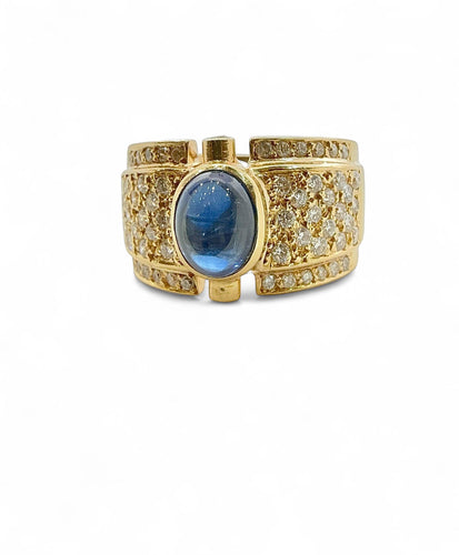 Bague 55 Bague en or jaune diamants et saphir cabochon 58 Facettes