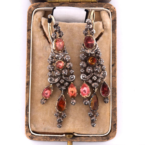 Boucles d'oreilles Boucles d'oreilles catalanes anciennes en or jaune et argent avec grenats naturels 58 Facettes OR86