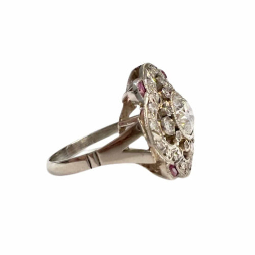 Bague 52.5 BAGUE PLATINE STYLE ART DÉCO avec DIAMANT et RUBIS 58 Facettes Q20B
