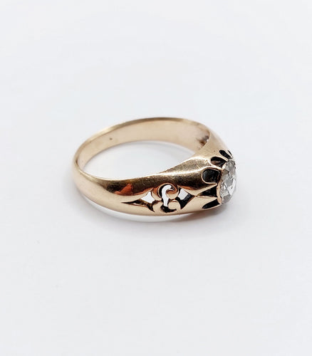 Bague 56.5 Bague jonc bombé antique en or 14k et diamant taille rose 58 Facettes A06623