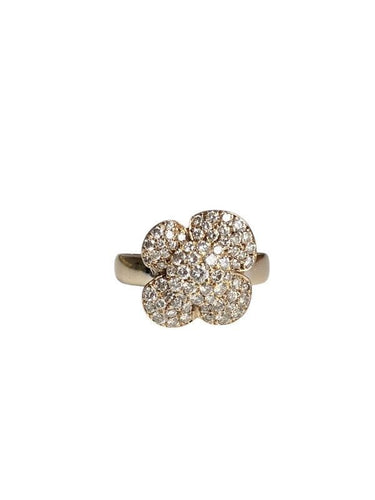 Bague 58 avec rétrecisseur Bague en or jaune 18k en forme de fleur et diamants 58 Facettes