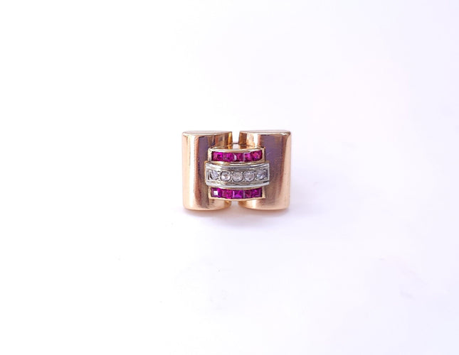 Bague 53 Bague tank en or rose, rubis et diamants 58 Facettes DV.47-tank