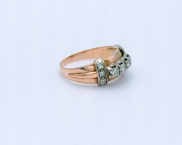 Bague 55.5 Bague bandeau ancienne en or jaune 18K  sertie de diamants 58 Facettes