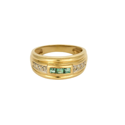 Bague en Or jaune, émeraudes et diamants