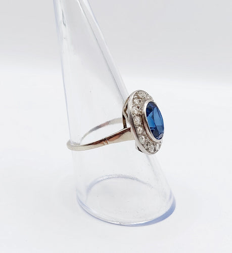 Bague 56 Bague pompadour or blanc et platine, saphir, diamants taille rose (circa 1910) 58 Facettes A04541