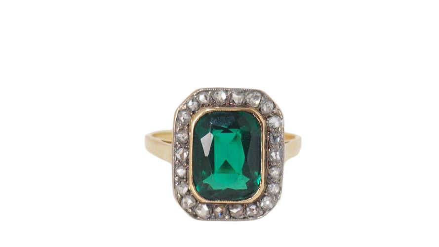 Bague 62 Bague Art Nouveau or jaune, pierre verte et diamants 58 Facettes 31407