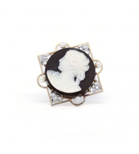 Broche Broche Camée - Or jaune, diamants et perles 58 Facettes 200048R