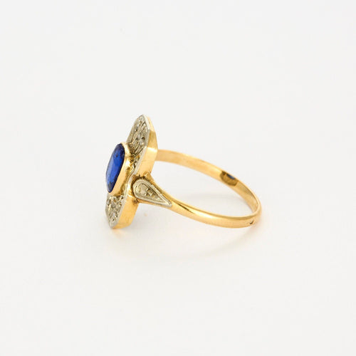 Bague 54 Bague style Art Déco or jaune et or blanc, saphir synthétique et diamants 58 Facettes GU213