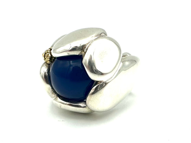 Bague 55 GILBERT ALBERT. Bague scuplture en argent et or 18K 58 Facettes