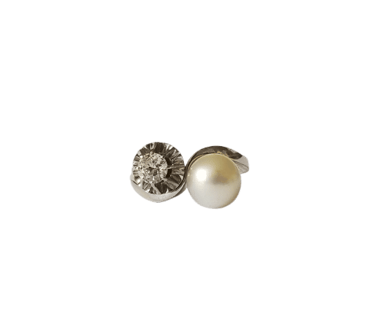 Bague 53 Bague Toi et Moi or blanc diamant et perle de culture 58 Facettes