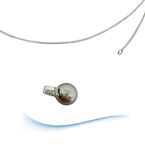 Collier Collier cable Oméga Perle de Tahiti et Diamants - Réversible Or jaune ou Or blanc 18 K 58 Facettes AA 1698