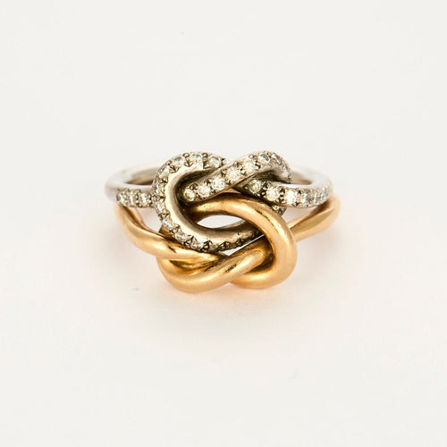 Bague 52 Bague double noeud or blanc et or rose, diamants 58 Facettes GU216