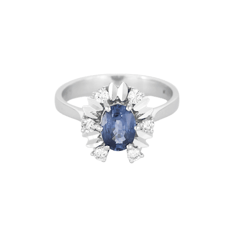 Bague 53.5 Bague Marguerite or gris, saphir et diamants 58 Facettes BA517