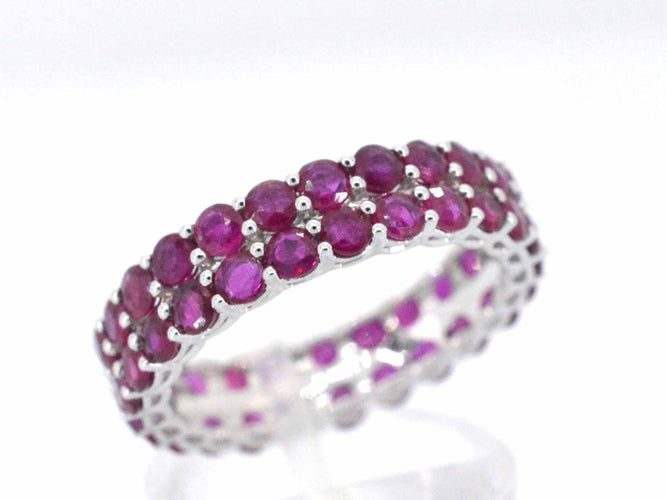 Bague 51 Bague d'éternité double en or blanc avec rubis 58 Facettes 2255