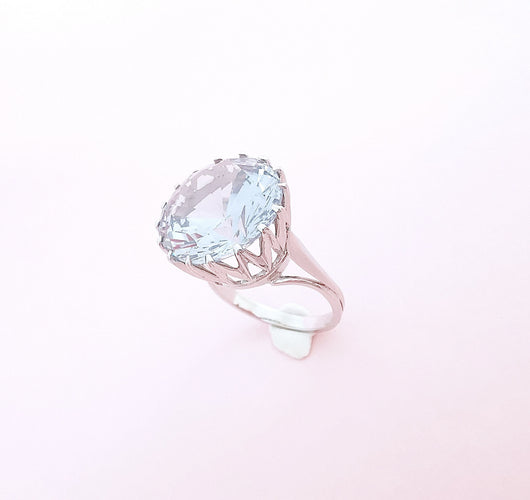 Bague 55.5 Bague Aigue-marine en solitaire Or Blanc 18 K 58 Facettes AA 1666