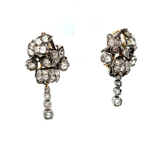 Broche Parure Fleur En Diamants, Argent Et Or 19ème Siècle 58 Facettes