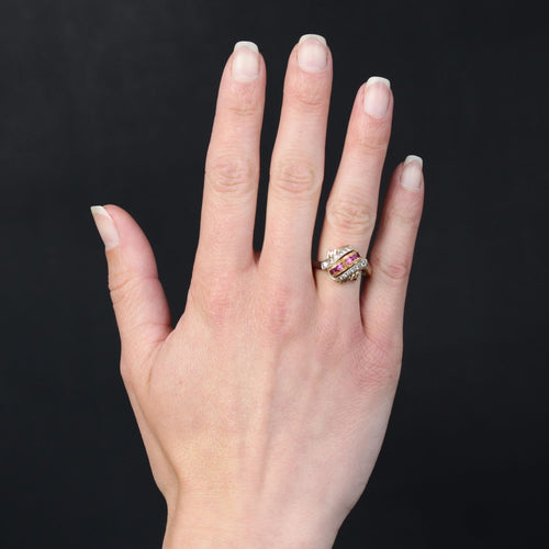 Bague 58 Bague dôme rétro rubis de synthèse et pierres blanches 58 Facettes 10-048