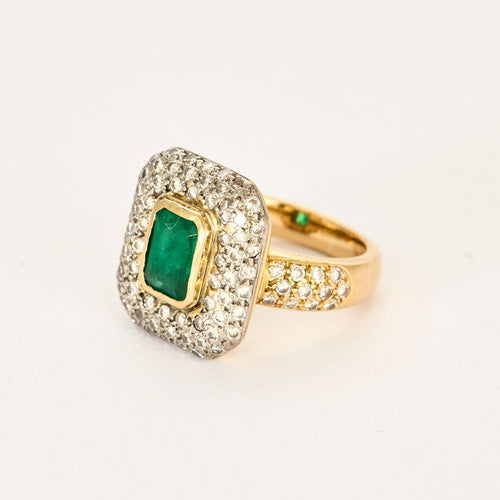 Bague 52 Bague or jaune et gris, émeraude et diamants 58 Facettes LOR3508