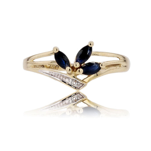 Bague 51 Bague d'occasion or jaune saphirs navette diamant 58 Facettes 17-024B