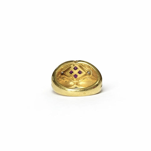 Bague 53 Bague croisillons bombée godronnée en or jaune 18k, rubis et diamants 58 Facettes REF2575-343