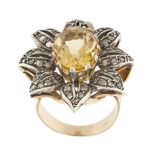 Bague 53 Bague fleur citrine et diamants 58 Facettes 35956