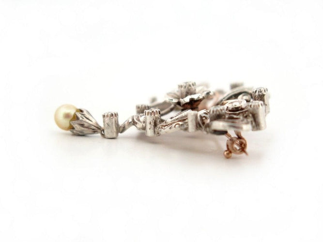 Broche vintage broche pampille perle 1850 en argent & or 18k diamants 58 Facettes 260511