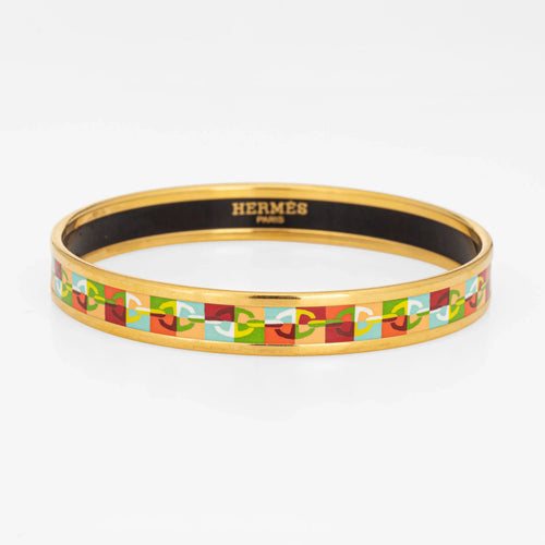 Bracelet Hermes - Bracelet jonc en émail motif à maillons multicolores 58 Facettes