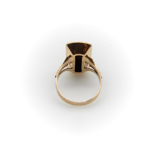 Bague Bague victorienne en or 14 carats sculptée à motifs floraux et en agate rubanée 58 Facettes