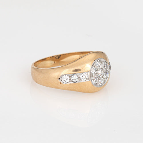 Bague 57 Chevalière Art Déco vintage en or jaune avec diamants 58 Facettes G14018