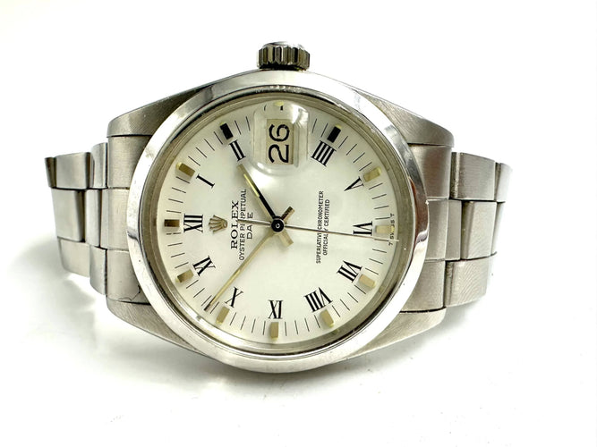 Montre ROLEX - Date réf. 1500 verre plexi 58 Facettes