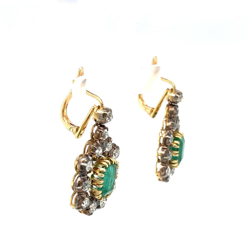 Boucles d'oreilles Boucles d'oreilles pendantes en or et diamants émeraude de Colombie Art Déco 58 Facettes